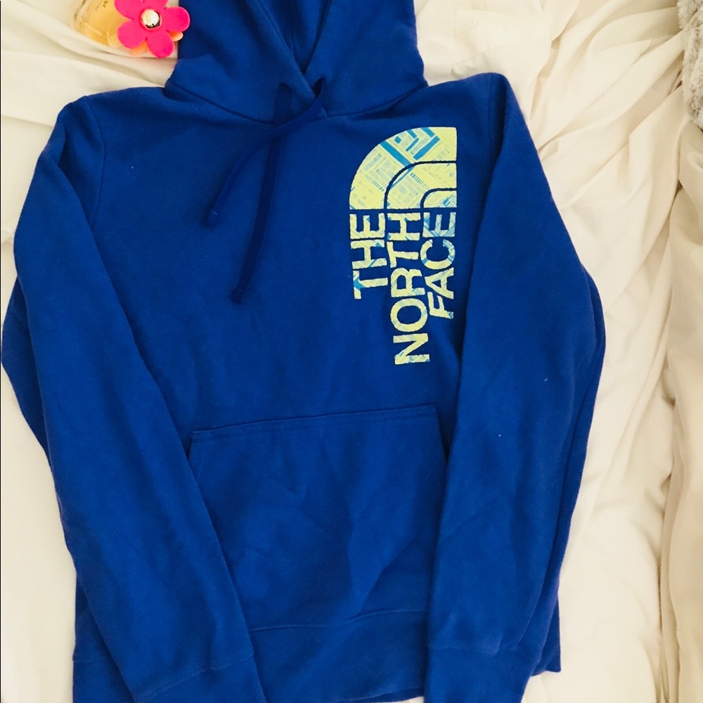 The north face blue pull over hoodie